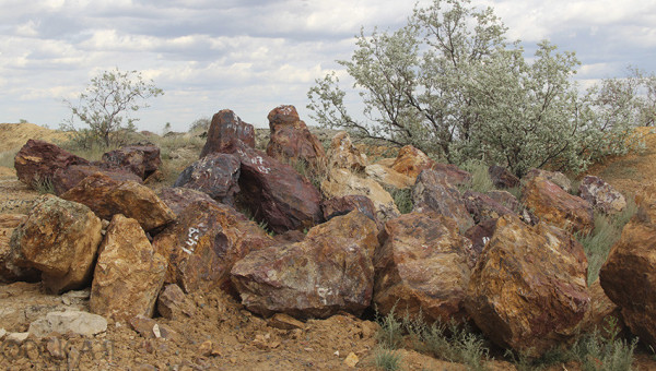 Даже по необработанным яшмовым глыбам, сложенным у входа в карьер, видно, каким разнообразием красок наделила природа орский камень