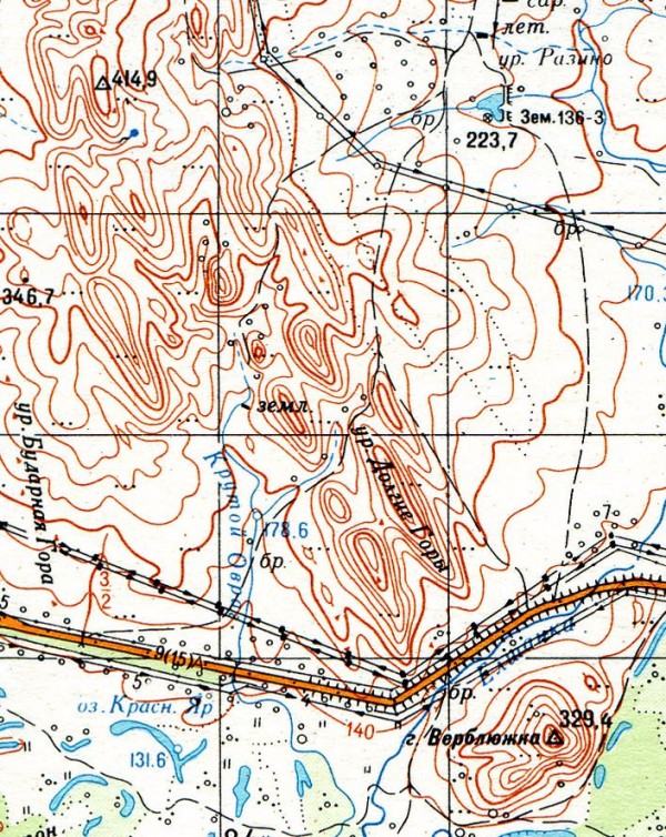 Долгие горы на карте Генштаба СССР масштаба 1:100 000. 1987 год, лист М-40-018